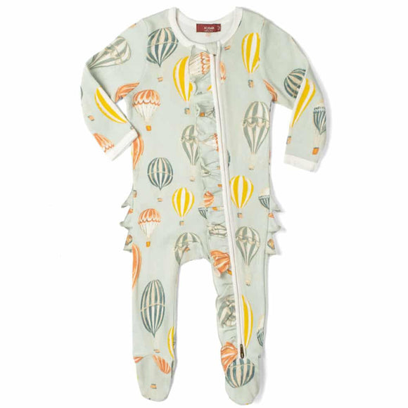 O Zip Footed Ruffle Romper - Greige Goods