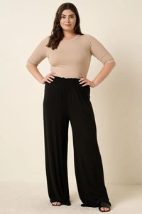 Curvy Girl Knitted Wide Leg Pants - Greige Goods