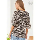 Curvy Girl Printed V Neck Blouse - Greige Goods