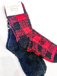 2-Pack Checkered Plush Sock - Greige Goods
