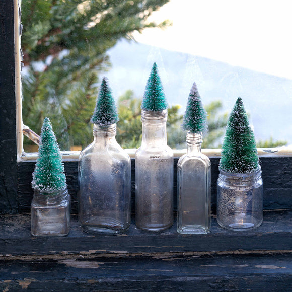 Vintage Mini Bottle Brush Tree Topped Bottles - Greige Goods