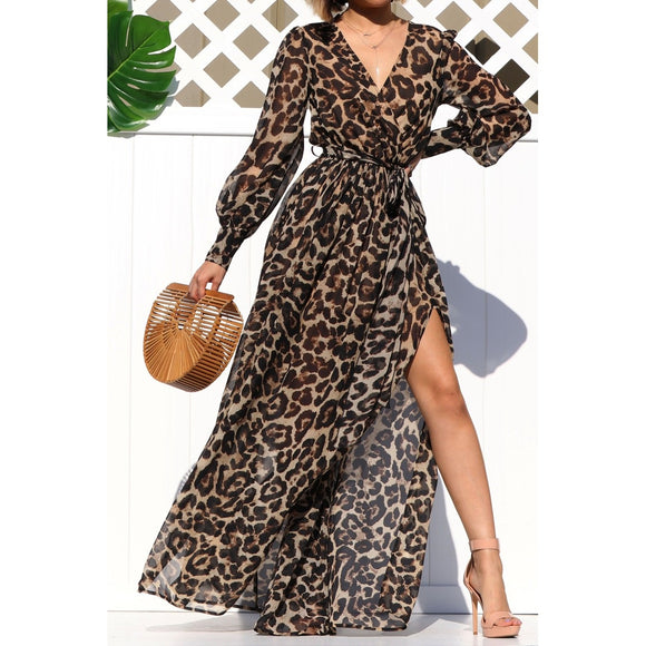 Leopard Print Puff Sleeve Maxi - Greige Goods