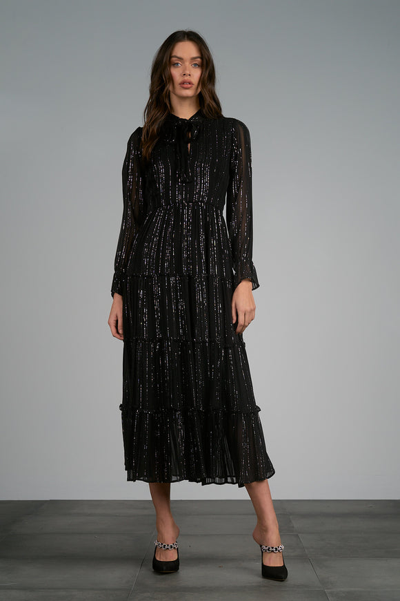 Shimmer Tie Neck Midi - Greige Goods