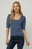 Isla Square Neck Puff Sleeve Top - Greige Goods